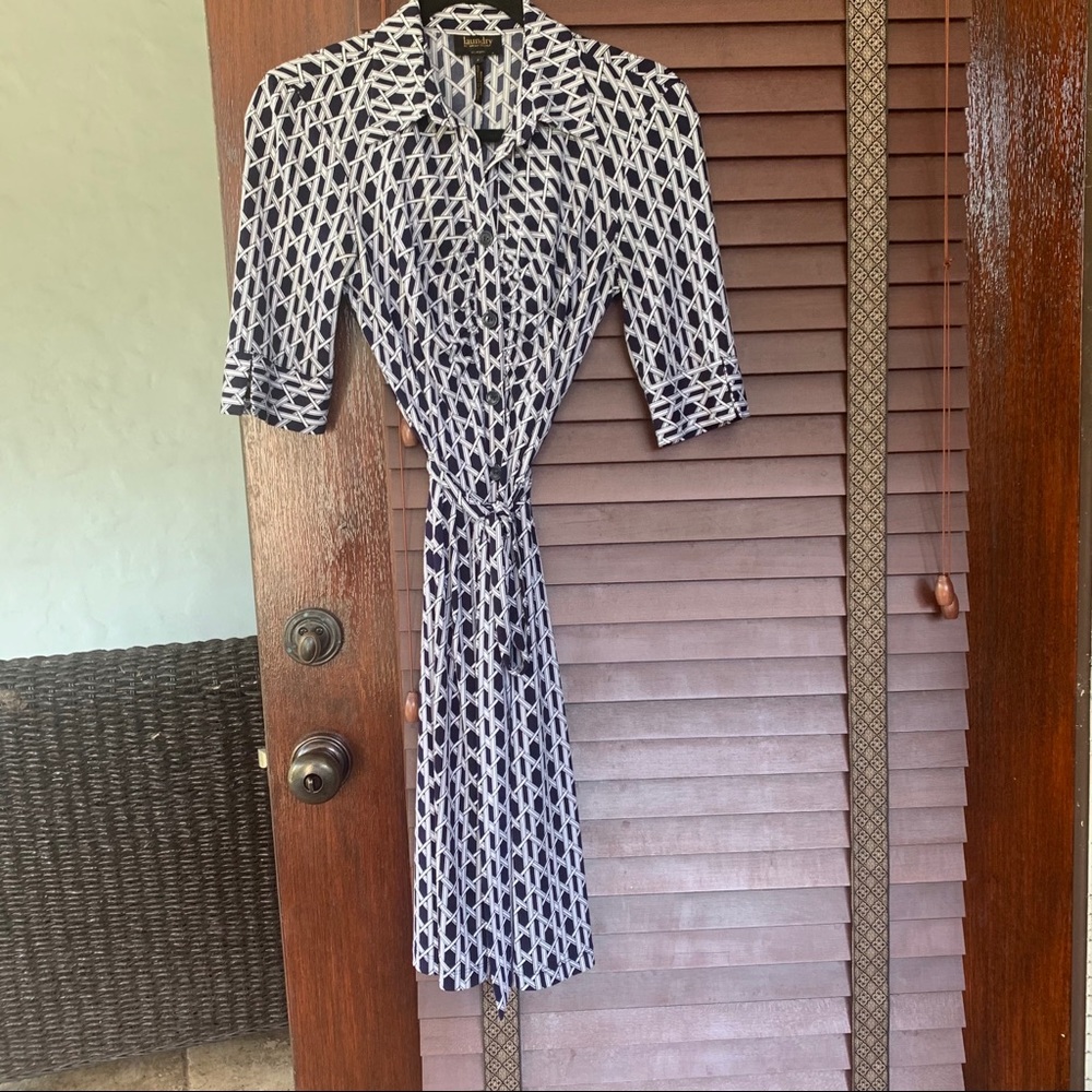 Navy Pattern Button Up Shirt Wrap Dress by Laundry